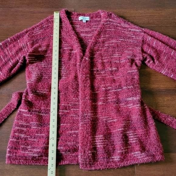 Knox Rose Fuzzy Eyelash Belted Relaxed Fit Cardigan Sweater Women's Size L Red - Picture 9 of 10